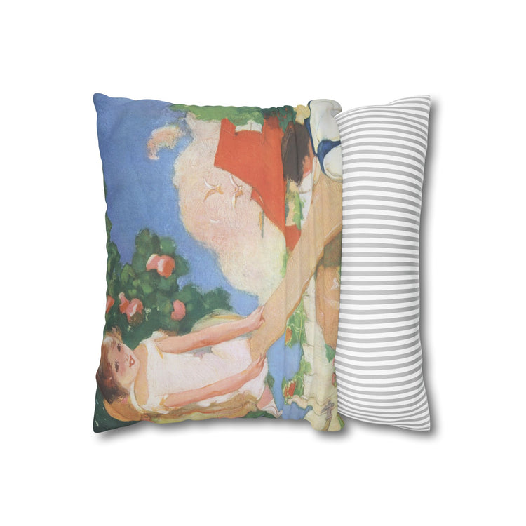 See Saw by Albert Hencke | Vintage Nursery Illustration | Faux Suede Pillowcase