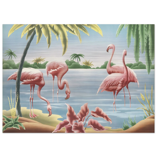 Turner Flamingo Brushed Aluminum Print | Vintage Tropical Bird Lithograph Metal Art