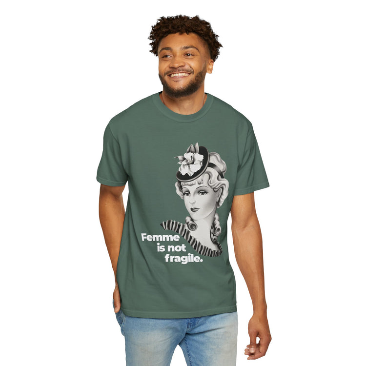 "Femme is Not Fragile" Vintage Portrait Tee | Queer Femme Pride | Garment-Dyed Heavyweight Crewneck