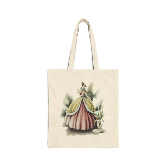 Vintage Romantic Portrait Tote Bag - Lady with Fan in Color | 1940s Turner Art