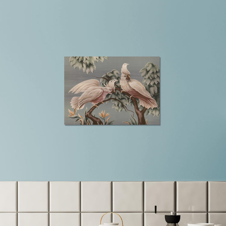 Turner White Cockatoos Brushed Aluminum Print | Vintage Tropical Bird Lithograph Metal Art