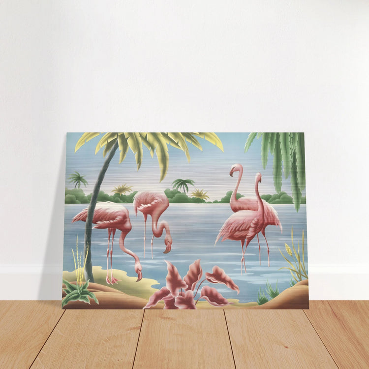 Turner Flamingo Brushed Aluminum Print | Vintage Tropical Bird Lithograph Metal Art