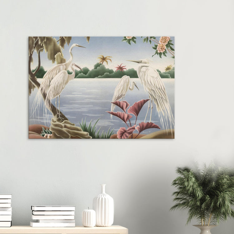 Turner Egrets Wrap-Around Canvas Print | Vintage Lakeside Bird Wall Art