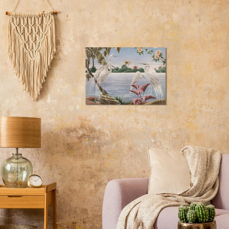 Turner Egrets Brushed Aluminum Print | Vintage Lakeside Bird Lithograph Metal Art