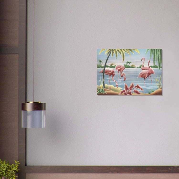 Turner Flamingo Brushed Aluminum Print | Vintage Tropical Bird Lithograph Metal Art