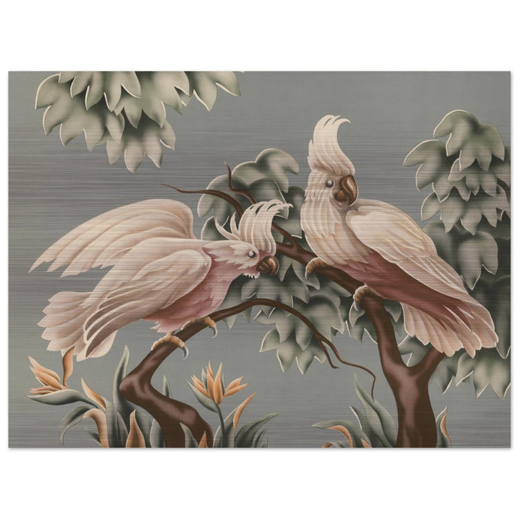 Turner White Cockatoos Brushed Aluminum Print | Vintage Tropical Bird Lithograph Metal Art