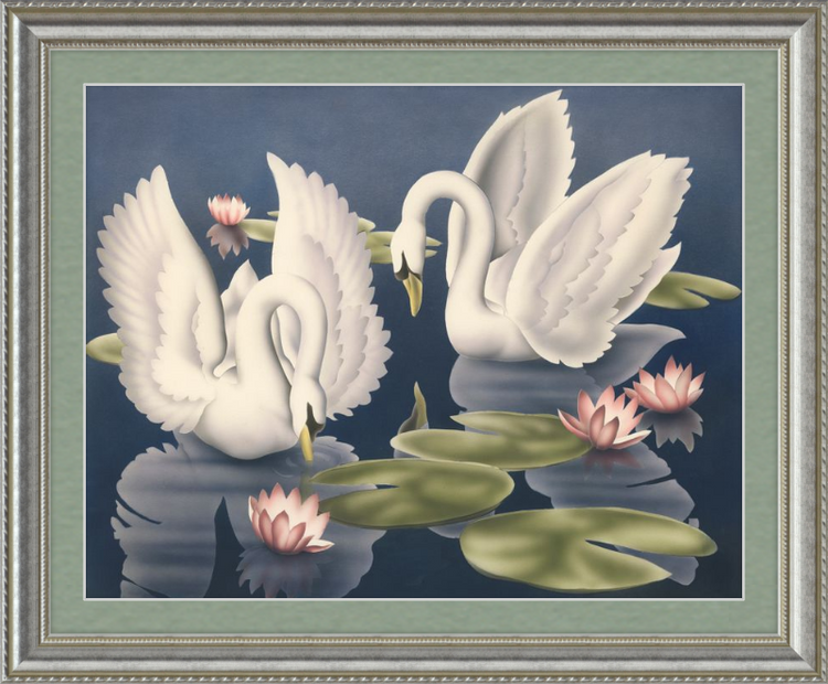 Custom Framed Turner Swans and Lillies | Premium Giclee Print | Vintage Bird Lithograph