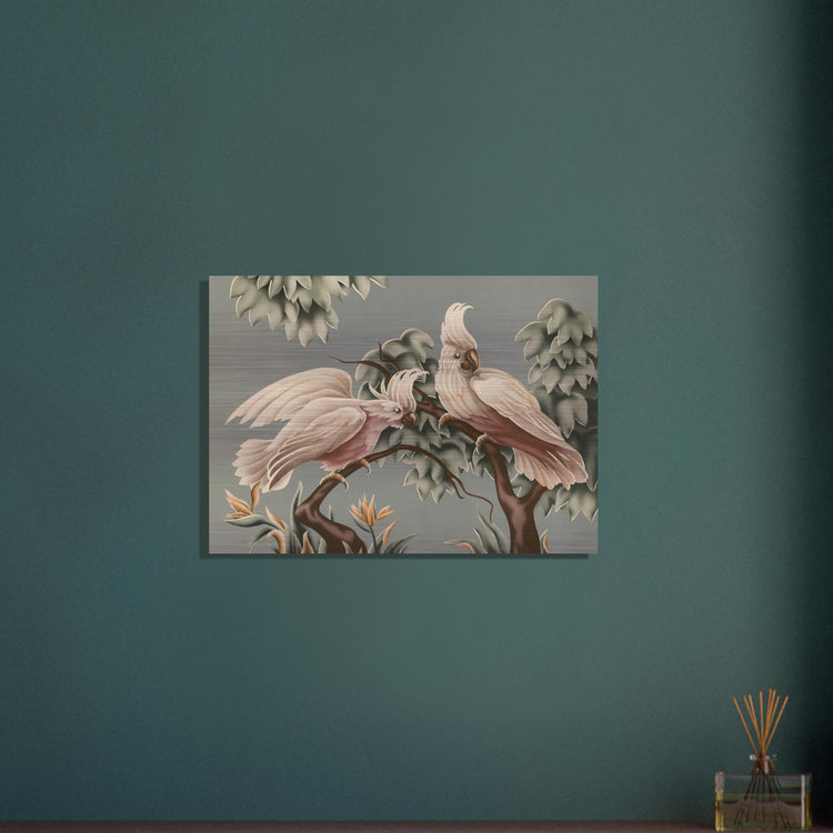 Turner White Cockatoos Brushed Aluminum Print | Vintage Tropical Bird Lithograph Metal Art