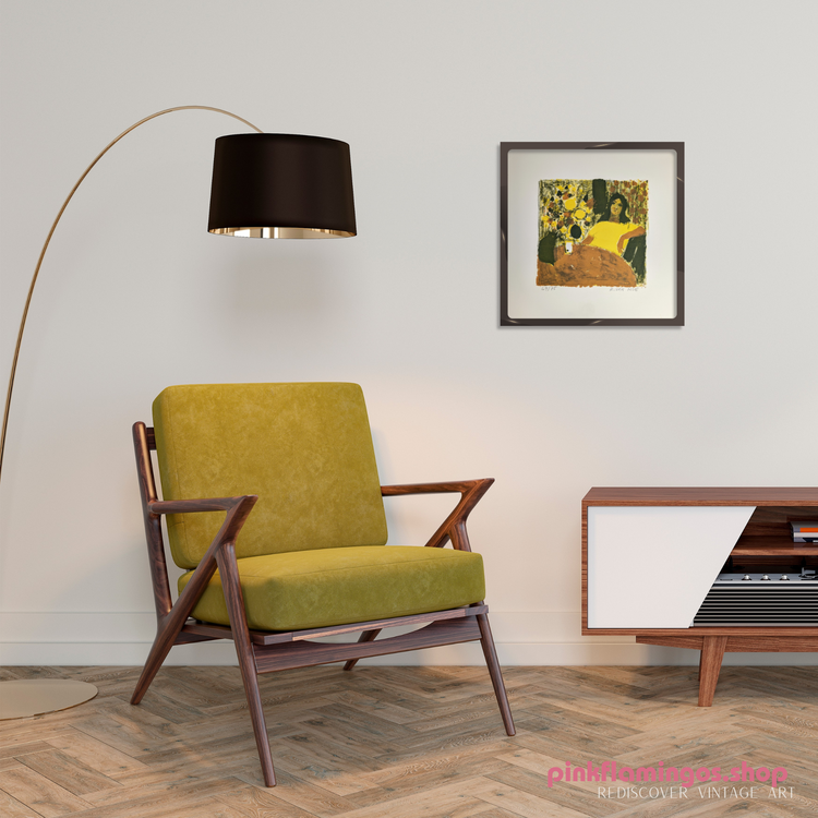 Untitled Woman with Cat by Henri Van Moe | 1960s Signed Lithograph | Mid-Century Modern Wall Art