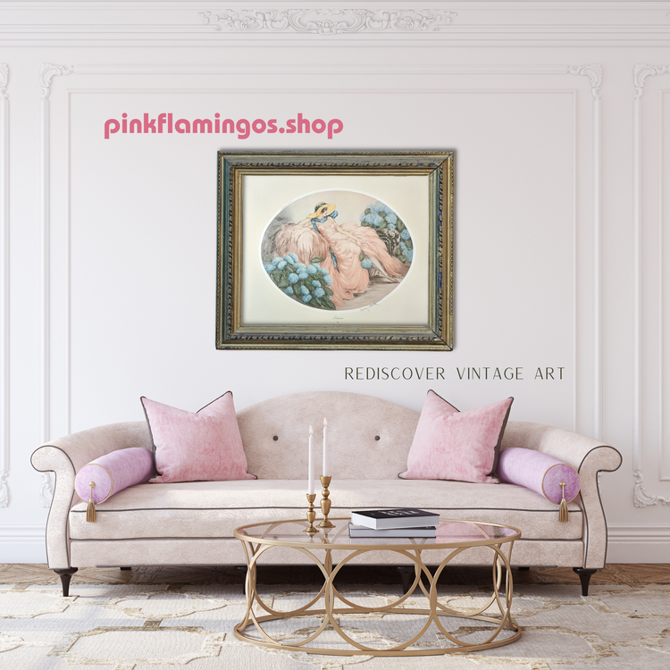 Hortense by Louis Icart | 1970s Art Deco Reproduction | Offset Lithograph | Romantic French Wall Art