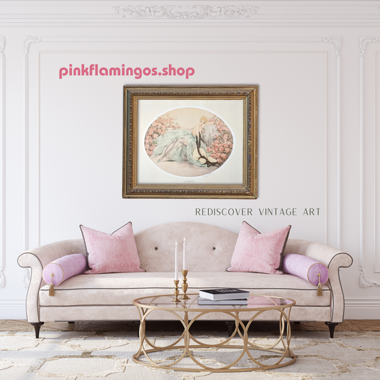 La Belle Rose by Louis Icart | 1974 Art Deco Reproduction | Offset Lithograph | Romantic French Art Deco Style