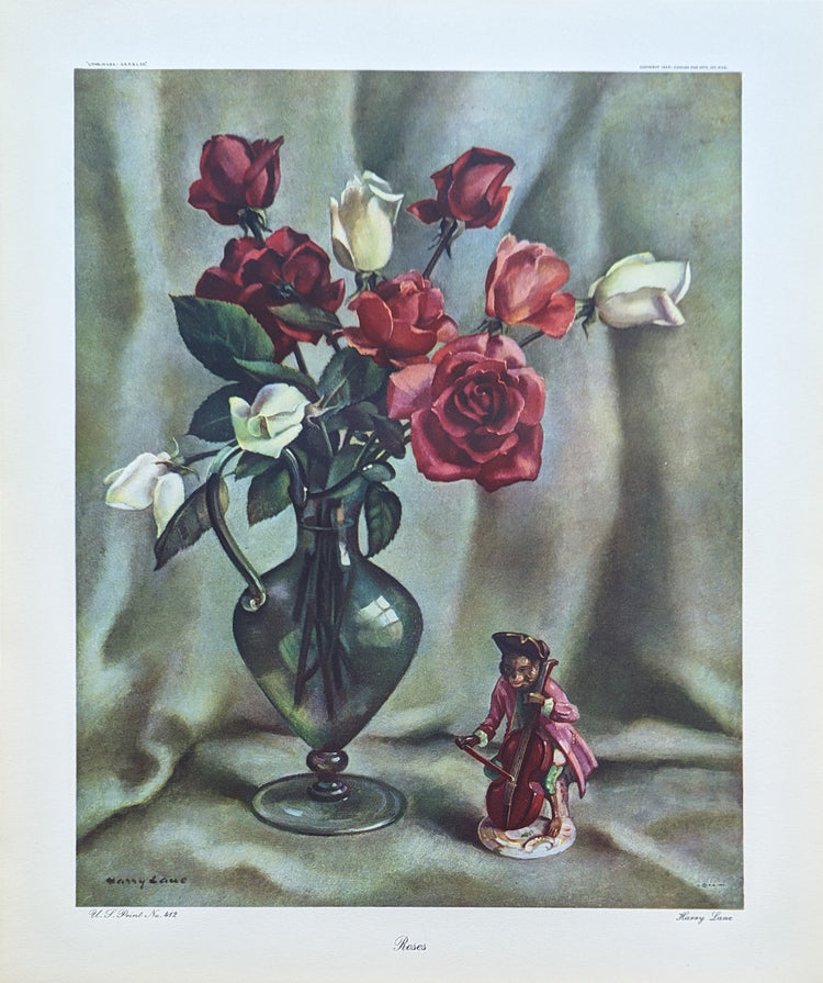 Roses by Harry Lane | 1945 Vintage Lithograph | Still Life Floral Wall Art