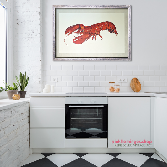 Lobster by Agnes Potter Lowrie | 1951 Mid-Century Kitchen Wall Art | Large Vintage Coastal Print