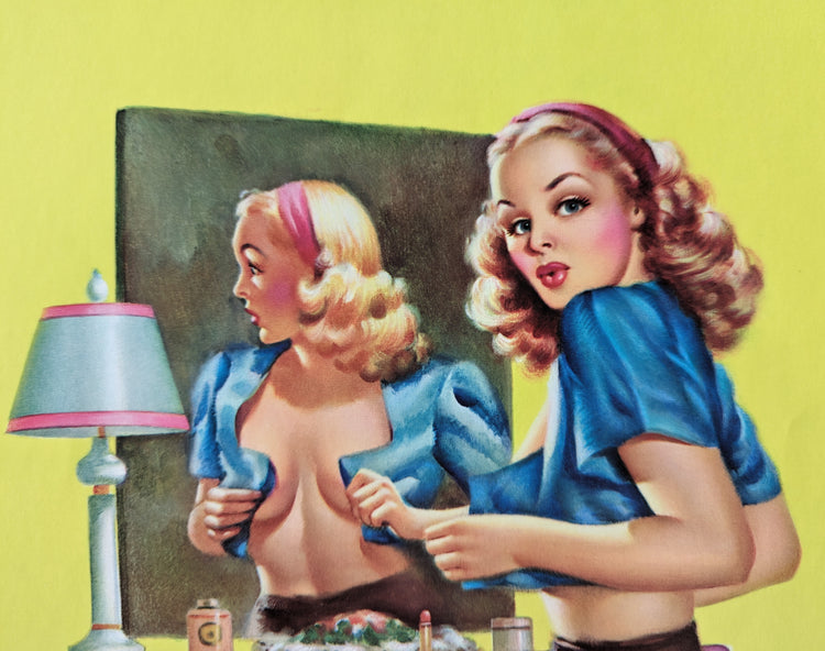 At the Mirror by D’Ancona | 1940s–50s Style Pinup | 1980s Glossy Lithograph
