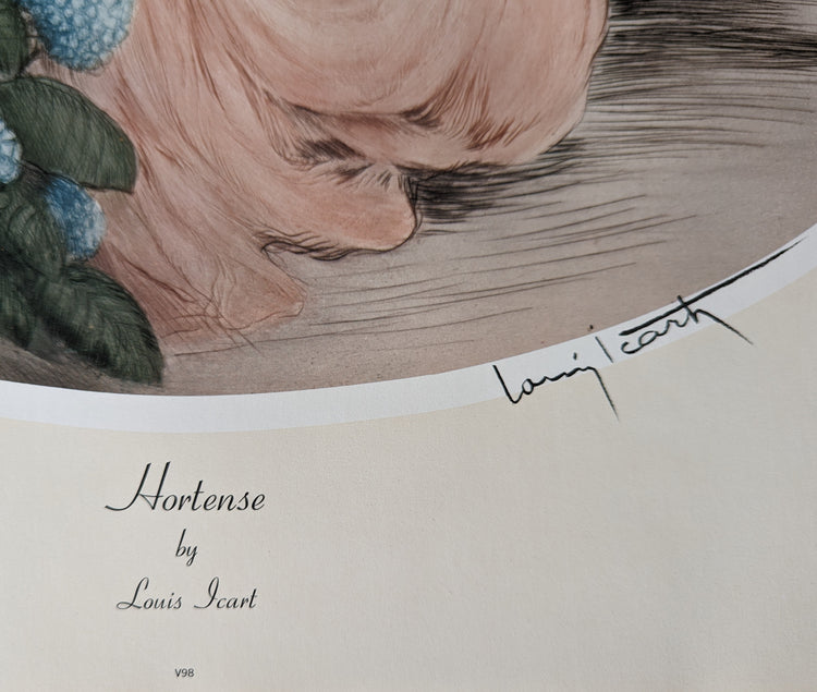 Hortense by Louis Icart | 1970s Art Deco Reproduction | Offset Lithograph | Romantic French Wall Art