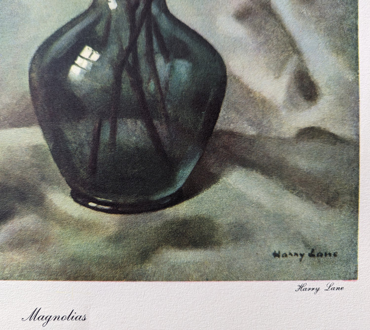 Magnolias by Harry Lane | 1945 Vintage Lithograph | Still Life Floral Wall Art