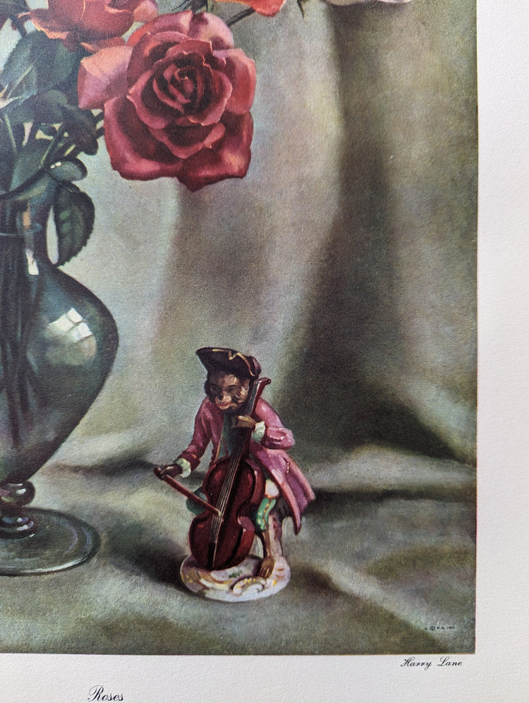 Roses by Harry Lane | 1945 Vintage Lithograph | Still Life Floral Wall Art