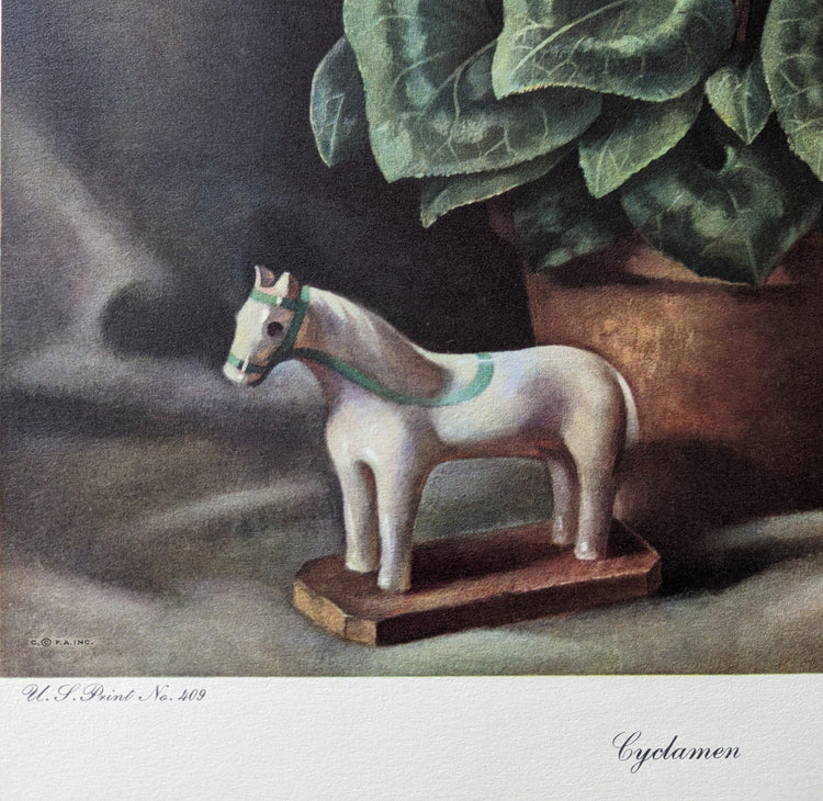 Cyclamen by Harry Lane | 1945 Vintage Lithograph | Still Life Floral Wall Art