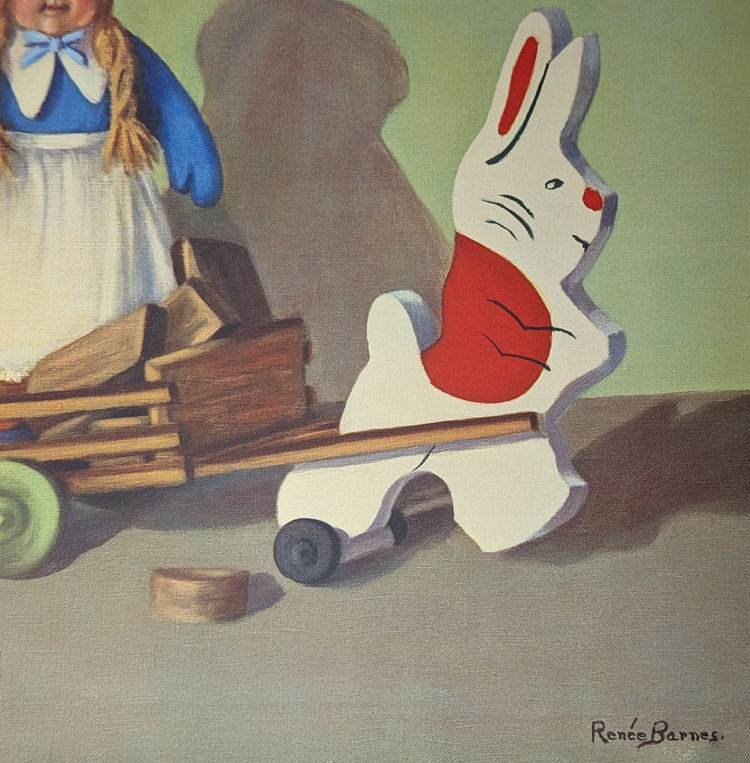 Bunny Taxi Service by Reneé Barnes | 1930s Vintage Lithograph | Whimsical Nursery Wall Art
