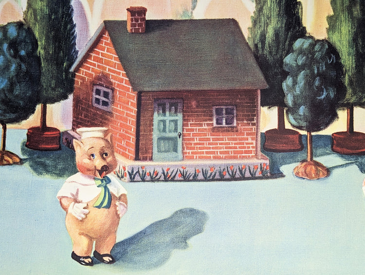 Three Happy Pigs by Renée Barnes | 1930s Vintage Lithograph | Fairytale Nursery Wall Art