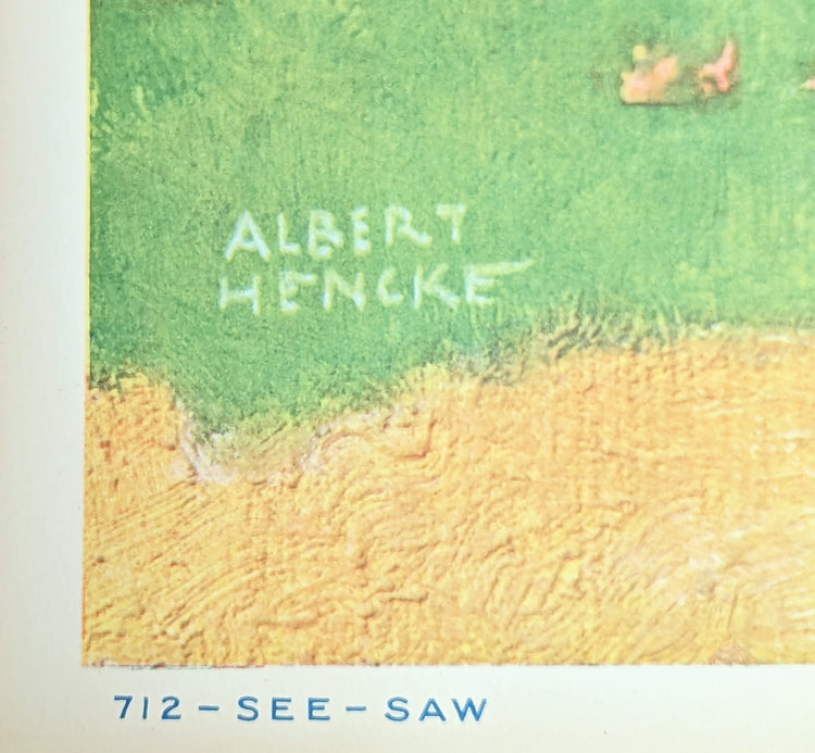 See Saw by Albert Hencke | 1930s Vintage Lithograph | Whimsical Nursery Wall Art