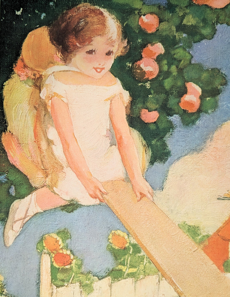 See Saw by Albert Hencke | 1930s Vintage Lithograph | Whimsical Nursery Wall Art