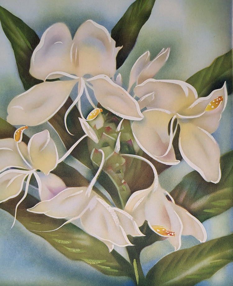 White Ginger | 1950s Hawaiian Floral Lithograph | Vintage Tropical Wall Art