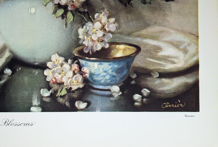 Apple Blossoms by J. Carrier | 1940s Vintage Floral Lithograph | Romantic Botanical Wall Art