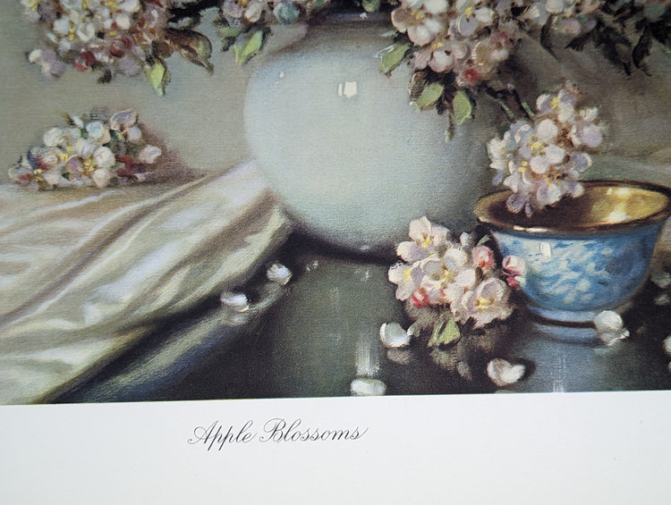 Apple Blossoms by J. Carrier | 1940s Vintage Floral Lithograph | Romantic Botanical Wall Art