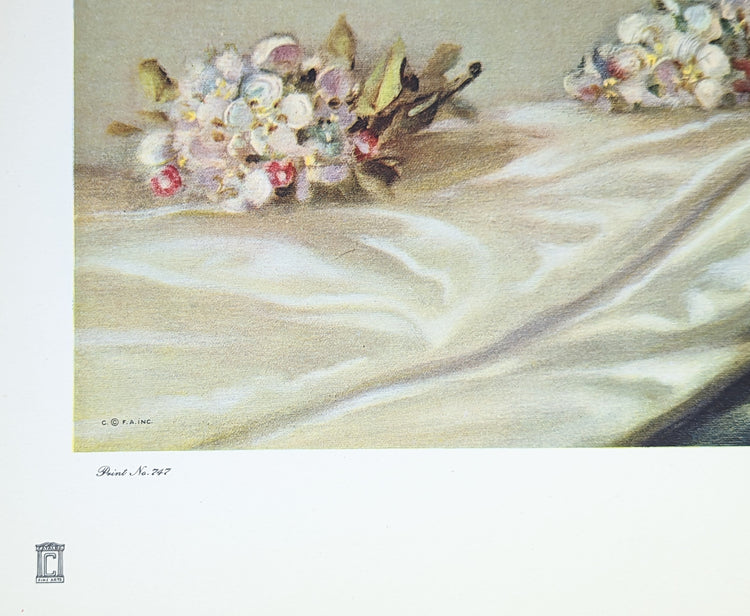 Apple Blossoms by J. Carrier | 1940s Vintage Floral Lithograph | Romantic Botanical Wall Art