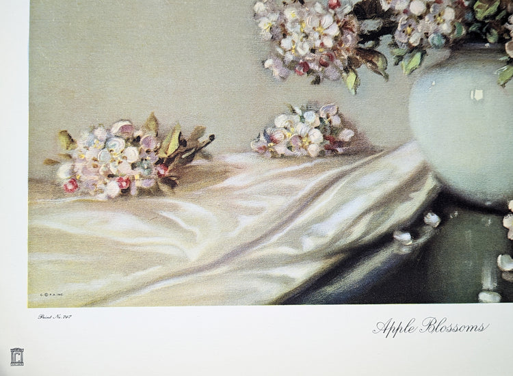 Apple Blossoms by J. Carrier | 1940s Vintage Floral Lithograph | Romantic Botanical Wall Art
