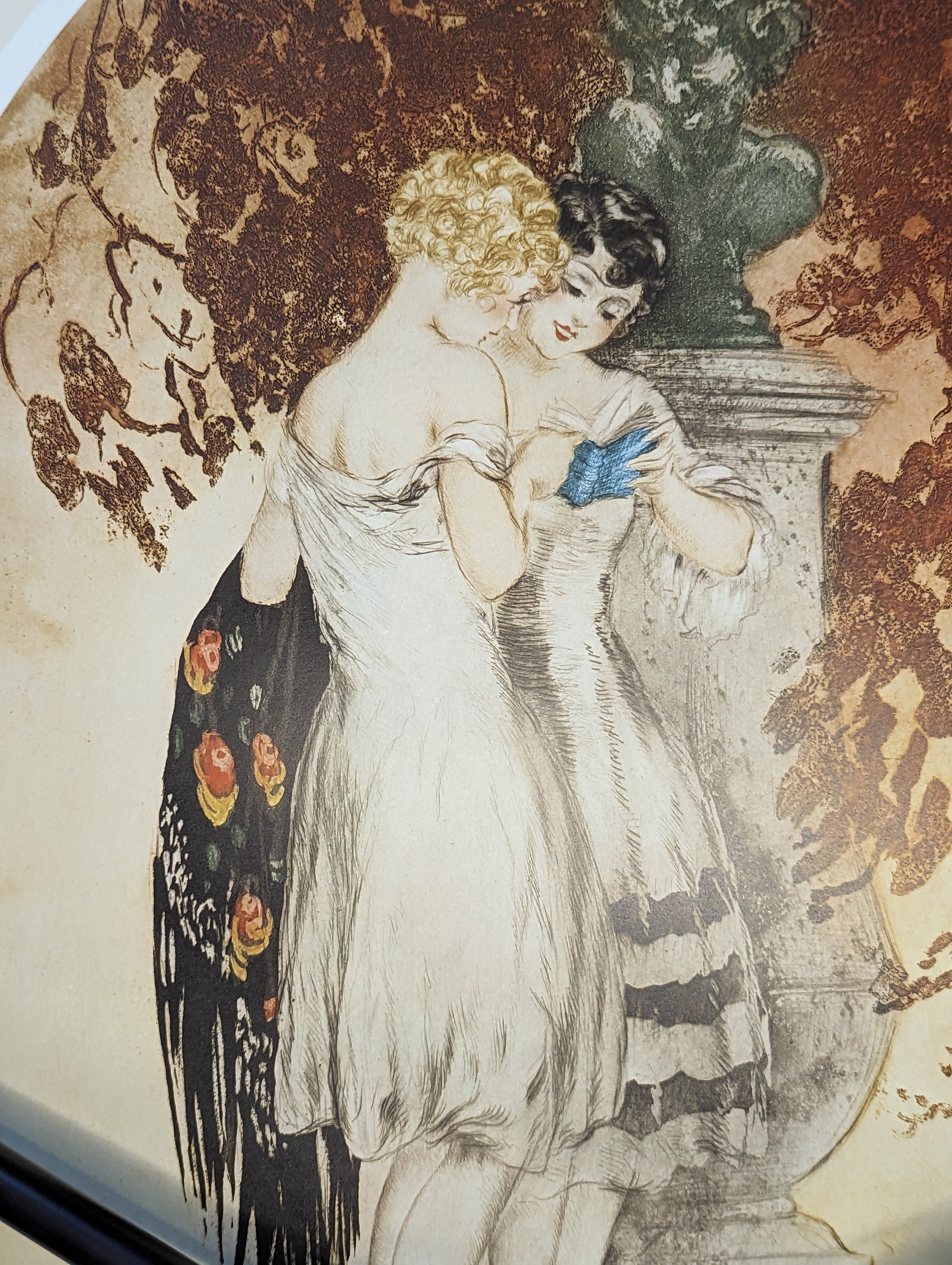 Secrets by Louis Icart | Romantic 1920s Art Deco Lithograph – Pink