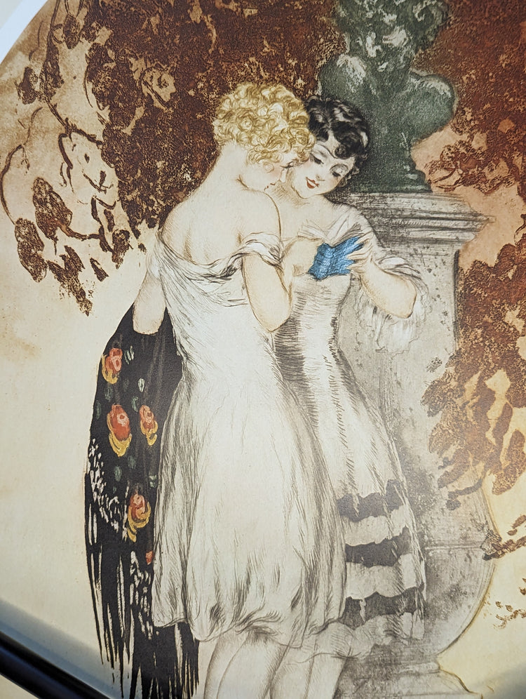 Secrets by Louis Icart | 1970s Art Deco Reproduction | Offset Lithograph | French Glamour Wall Art
