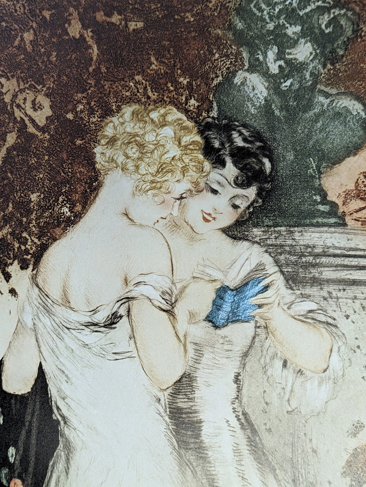 Secrets by Louis Icart | 1970s Art Deco Reproduction | Offset Lithograph | French Glamour Wall Art