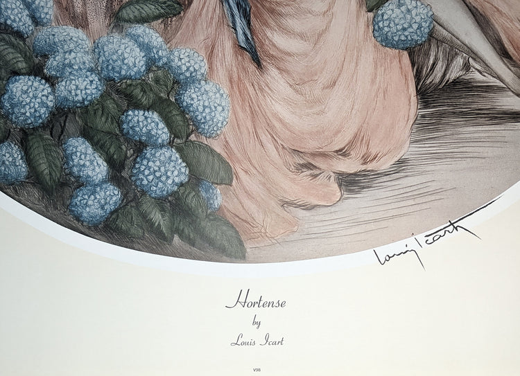 Hortense by Louis Icart | 1970s Art Deco Reproduction | Offset Lithograph | Romantic French Wall Art