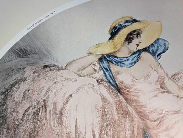 Hortense by Louis Icart | 1970s Art Deco Reproduction | Offset Lithograph | Romantic French Wall Art