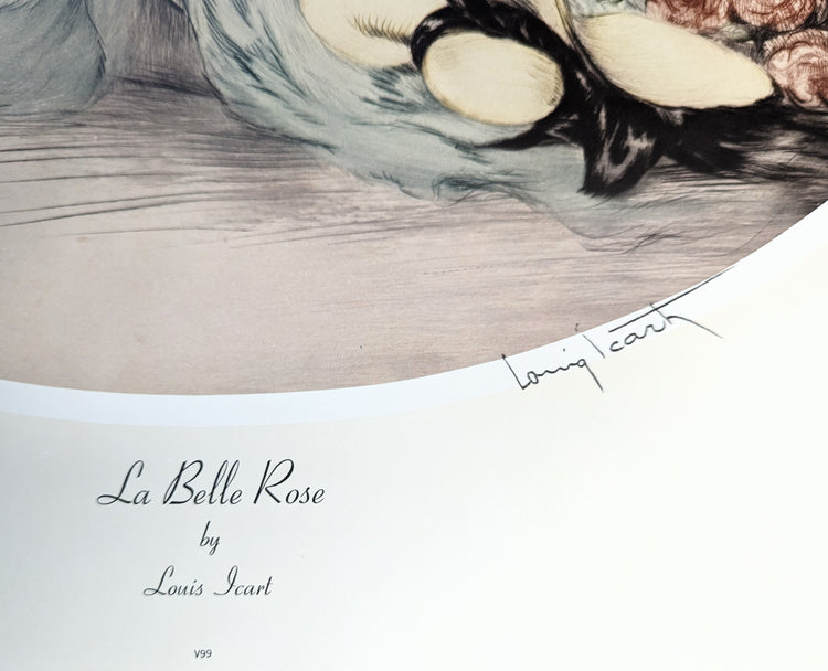 La Belle Rose by Louis Icart | 1974 Art Deco Reproduction | Offset Lithograph | Romantic French Art Deco Style