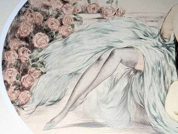 La Belle Rose by Louis Icart | 1974 Art Deco Reproduction | Offset Lithograph | Romantic French Art Deco Style