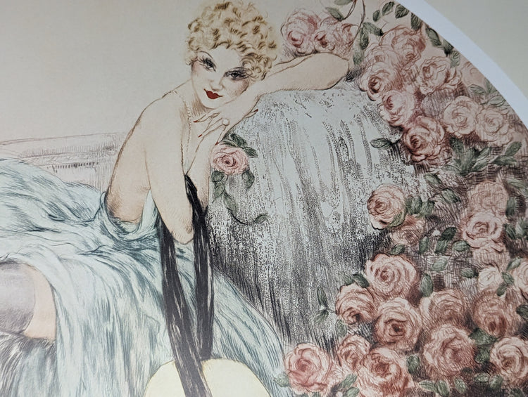 La Belle Rose by Louis Icart | 1974 Art Deco Reproduction | Offset Lithograph | Romantic French Art Deco Style
