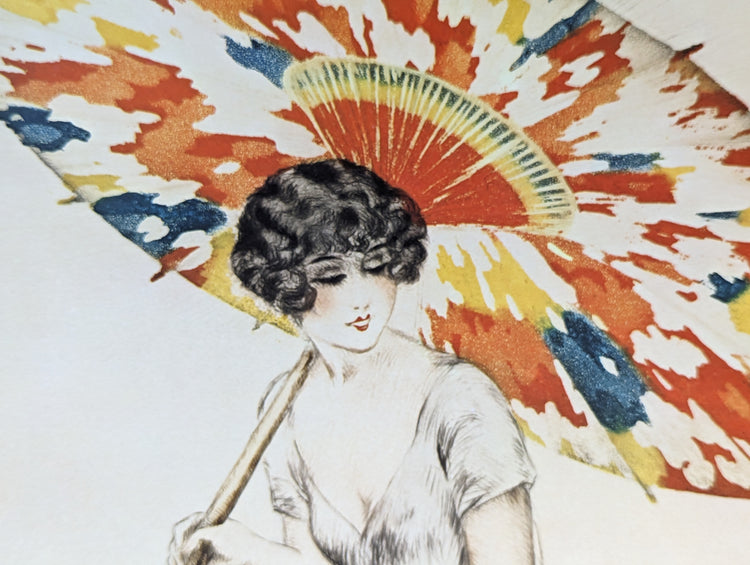 Parasol by Louis Icart | 1920s Art Deco Print | Offset Lithograph | Romantic French Interior Style