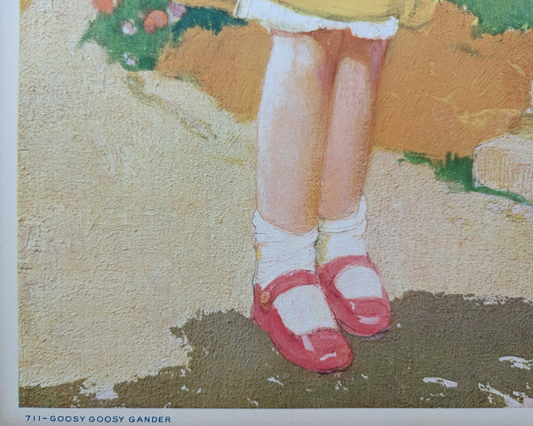 Goosy Goosy Gander by Hencke | 1930s Vintage Lithograph | Classic Nursery Wall Art