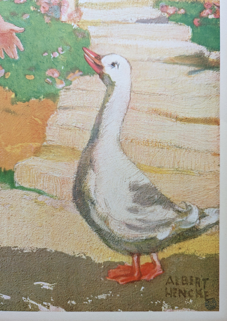 Goosy Goosy Gander by Hencke | 1930s Vintage Lithograph | Classic Nursery Wall Art