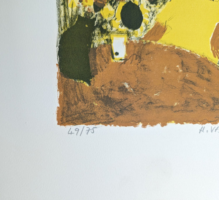 Untitled Woman with Cat by Henri Van Moe | 1960s Signed Lithograph | Mid-Century Modern Wall Art