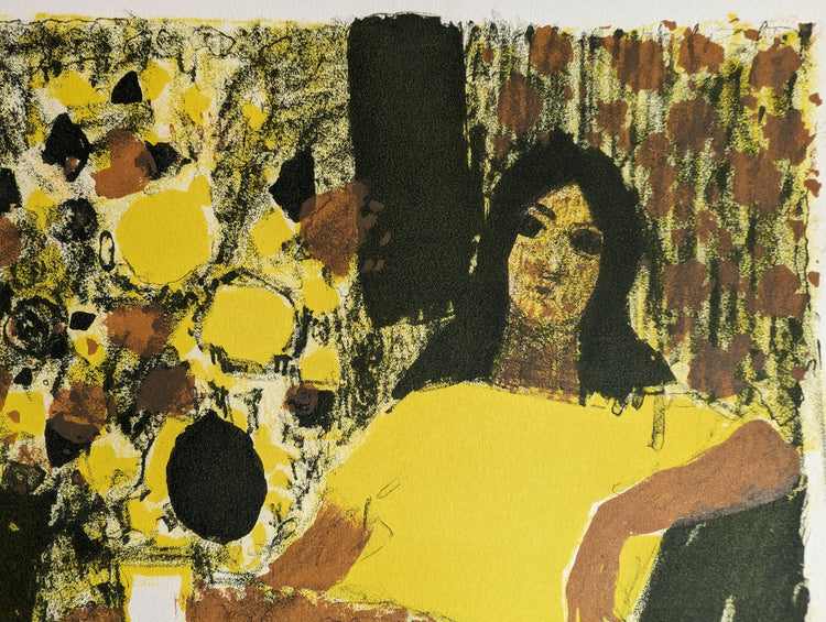 Untitled Woman with Cat by Henri Van Moe | 1960s Signed Lithograph | Mid-Century Modern Wall Art