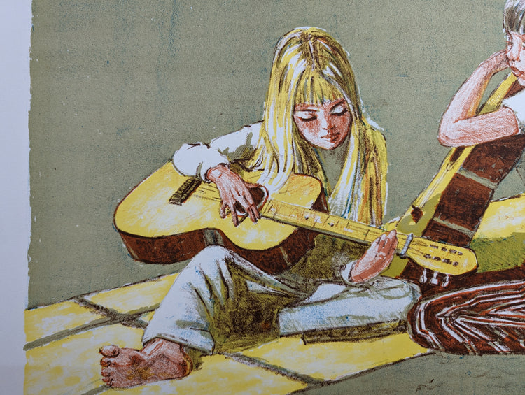 Children's Duet by Frank Palmieri, vintage signed and serial numbered stone lithograph circa 1970