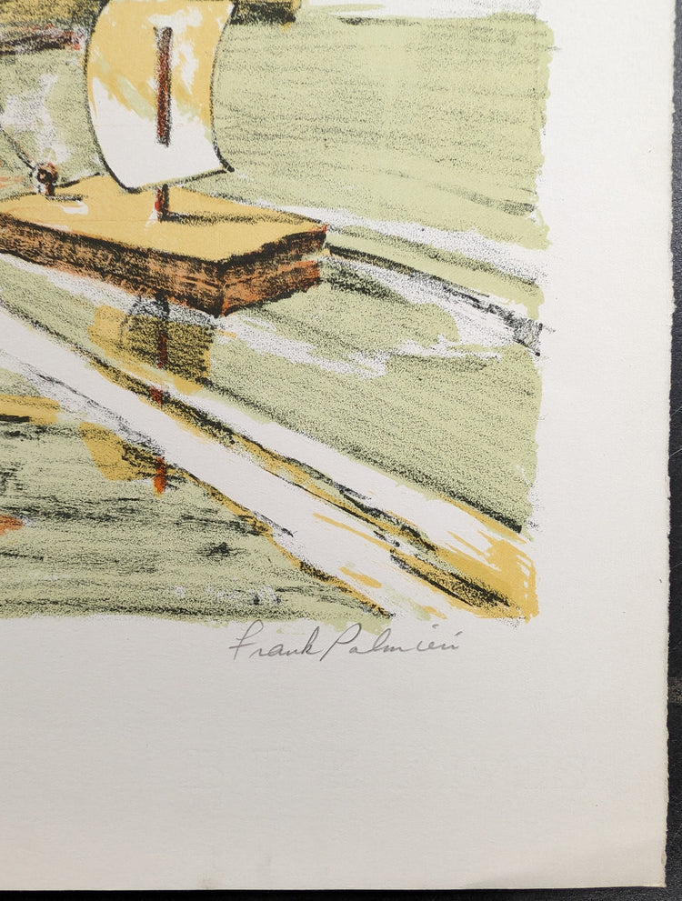 Boy with Sailboat by Frank Palmieri | 1970s Signed Lithograph | Vintage Nautical Wall Art