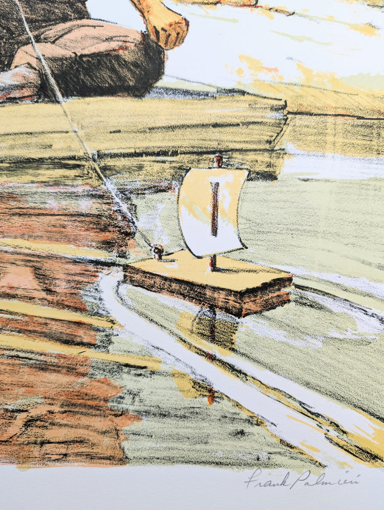 Boy with Sailboat by Frank Palmieri | 1970s Signed Lithograph | Vintage Nautical Wall Art