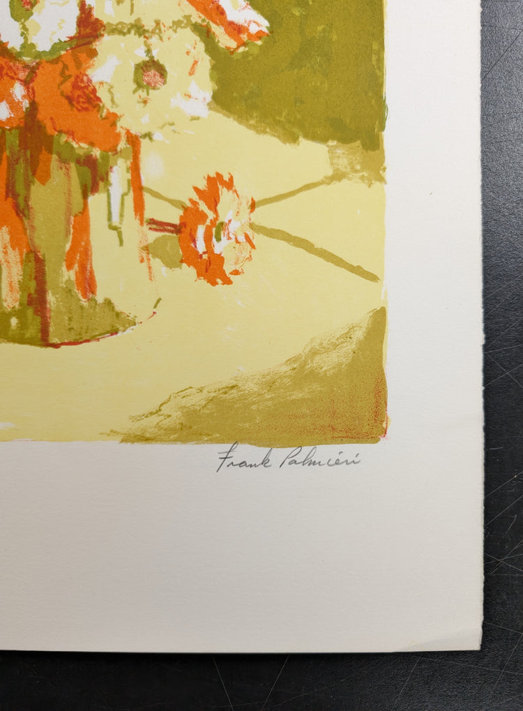 Girl Arranging Flowers by Frank Palmieri, vintage signed and serial numbered stone lithograph circa 1970