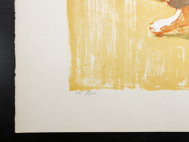 Two Girls Reading a Book by Frank Palmieri, vintage signed and serial numbered stone lithograph circa 1970