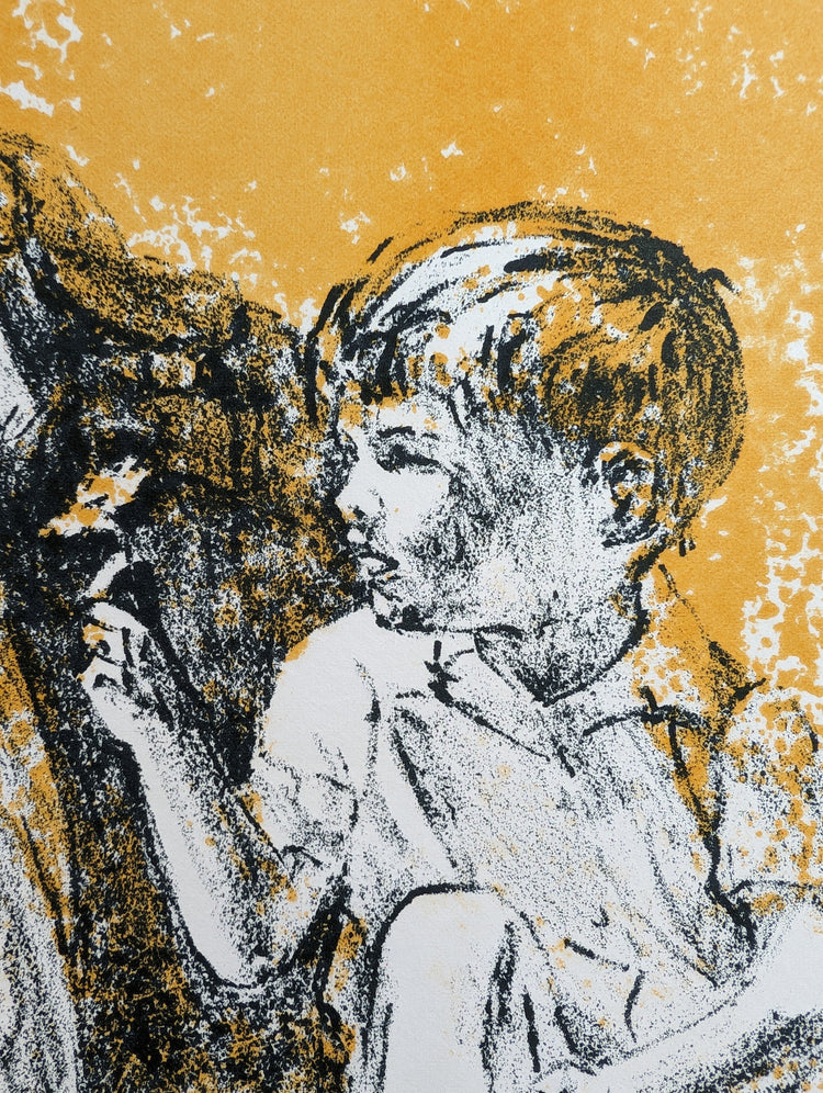 Boy Giving Flower by Frank Palmieri | 1970s Signed Lithograph | Sentimental Childhood Wall Art